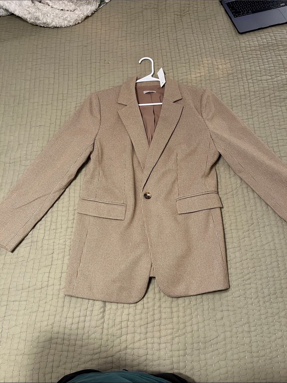 LOFT Women's Tan Houndstooth Single-Button Blazer